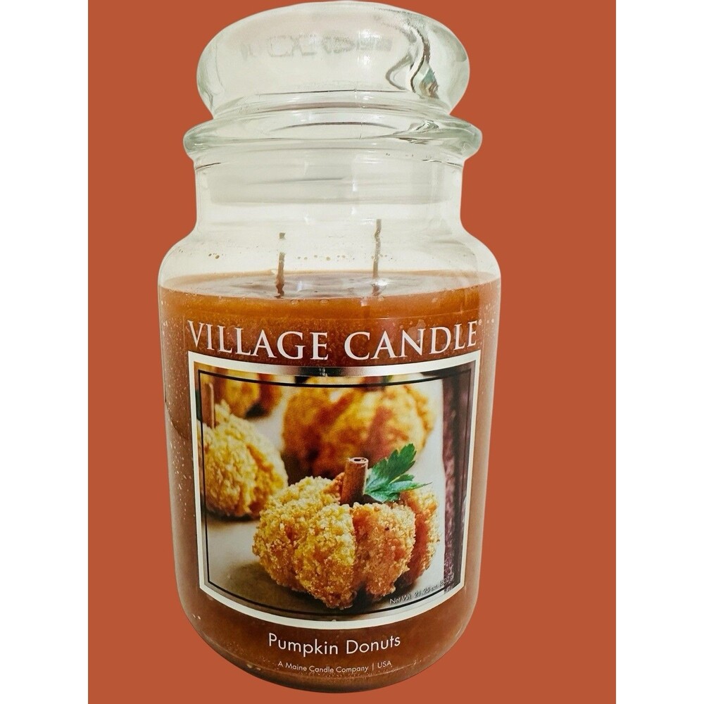 Village Candle Pumpkin Donuts Large Jar Candle Two Wick 21.25 Oz NEW